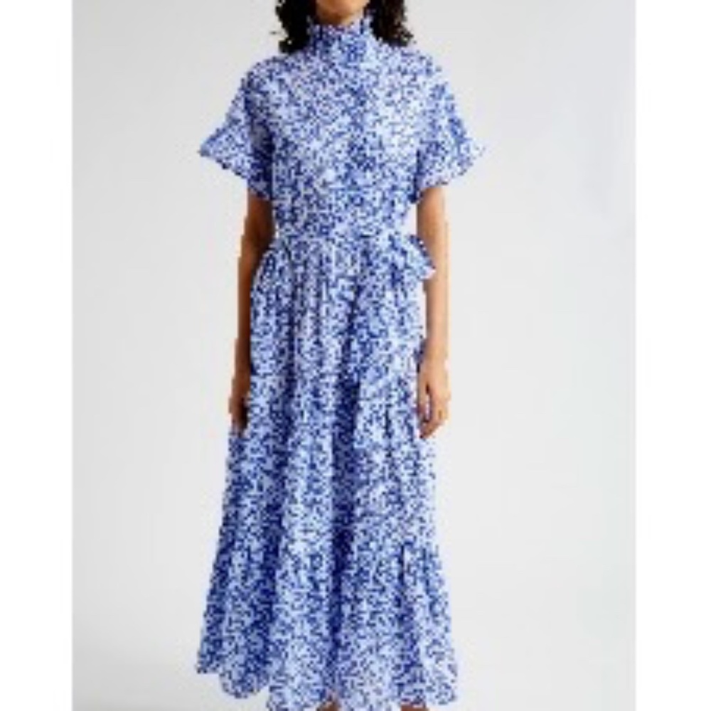 Like New, Perfect and Beautiful Blue & White Victoria Ruffle Front Maxi Dress!